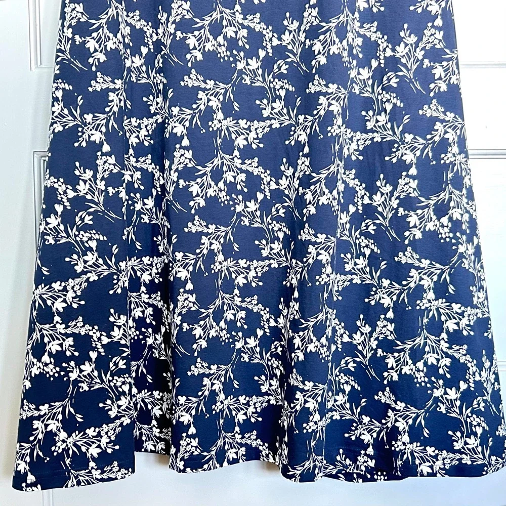 Pact French Navy Shoreline Floral Print Fit & Flare Swing Midi Skirt Size XXL - Picture 3 of 9